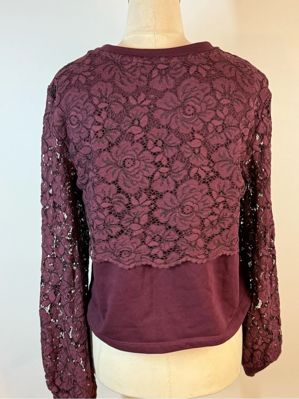 Anthropologie Plum Lace Overlay Long-Sleeve Top